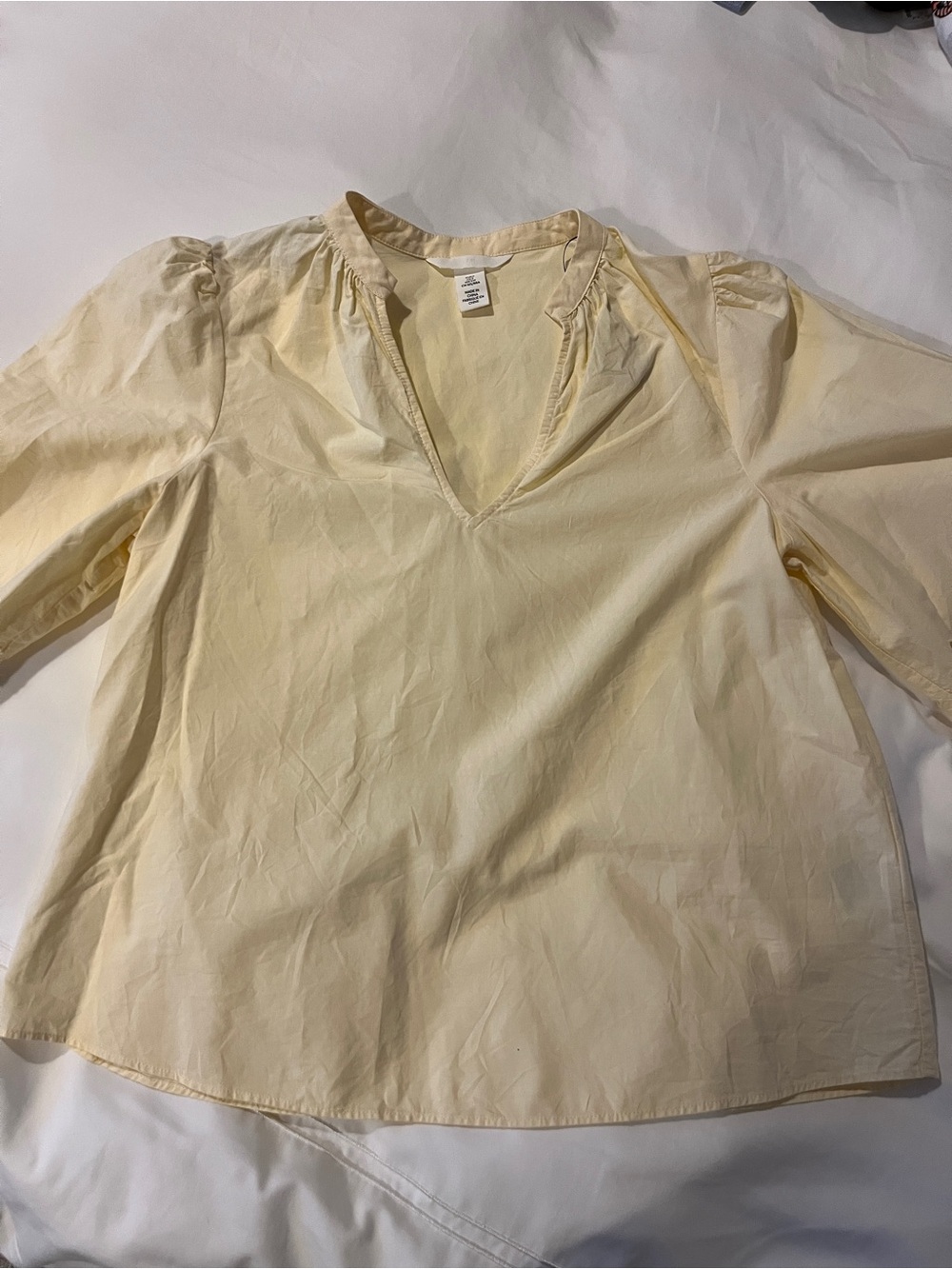 H&M Pale Yellow V-Neck Puff Sleeve Blouse